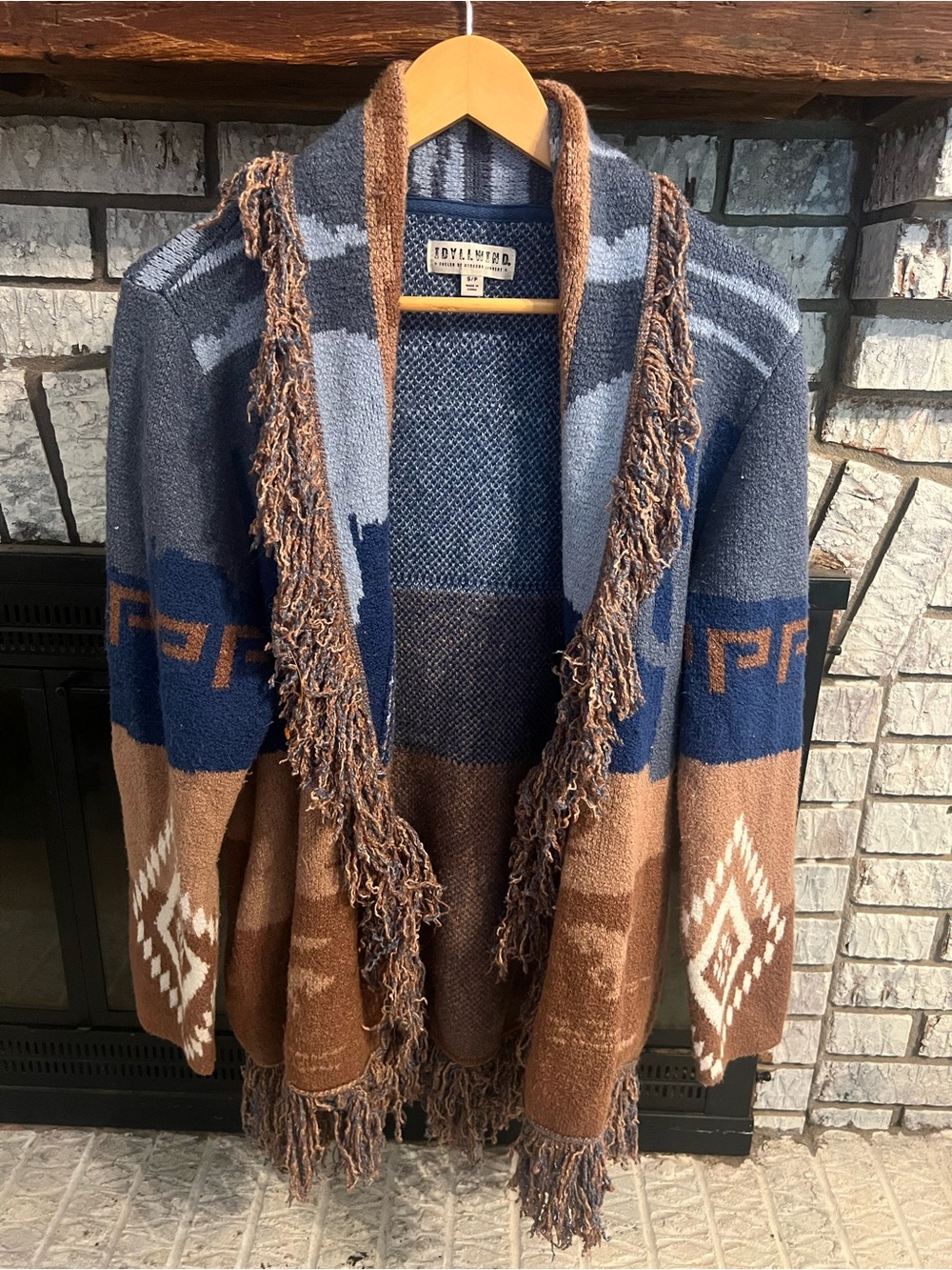 Idyllwind Brown & Blue Fringe Open-Front Cardigan